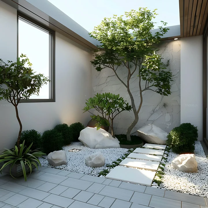 there-is-small-garden-with-tree-rocks-it